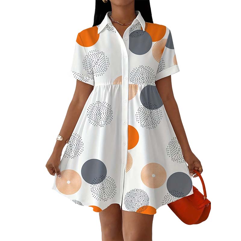 🔥Robe A-line à col et manches courtes pour femme✈️