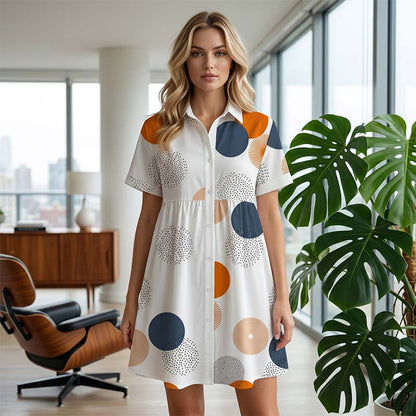 🔥Robe A-line à col et manches courtes pour femme✈️