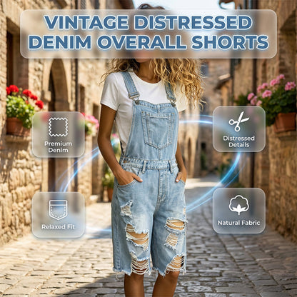 🩳 TIJDELIJKE AANBIEDING: 50% KORTING! 💥 Distressed denim-overallshorts voor dames – gescheurd ontwerp, meerdere zakken, casual ✨