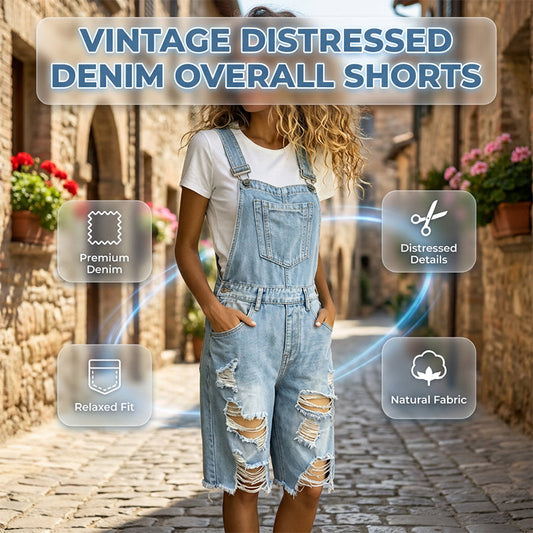 🩳 TIJDELIJKE AANBIEDING: 50% KORTING! 💥 Distressed denim-overallshorts voor dames – gescheurd ontwerp, meerdere zakken, casual ✨