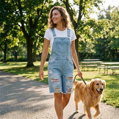 🩳 TIJDELIJKE AANBIEDING: 50% KORTING! 💥 Distressed denim-overallshorts voor dames – gescheurd ontwerp, meerdere zakken, casual ✨