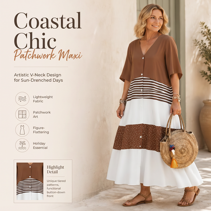 Robe longue d'été à col en V et boutons pour femme