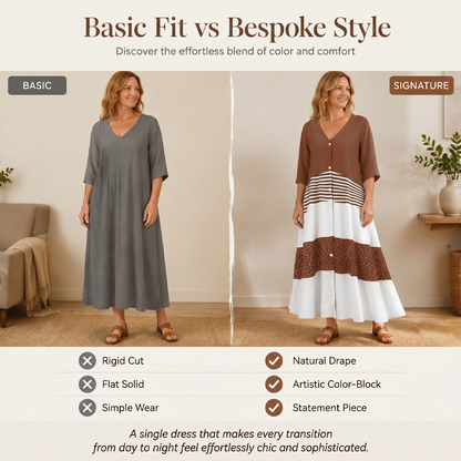Robe longue d'été à col en V et boutons pour femme