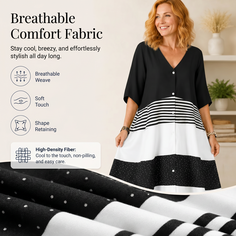 Robe longue d'été à col en V et boutons pour femme
