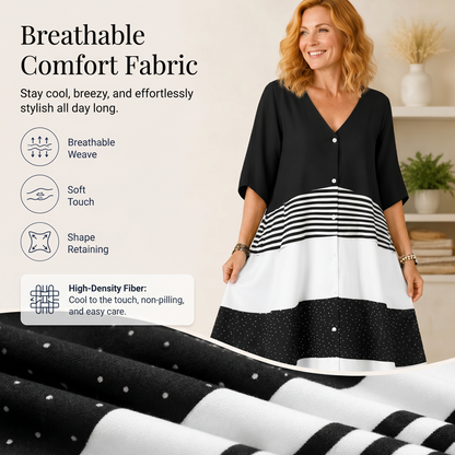 Robe longue d'été à col en V et boutons pour femme