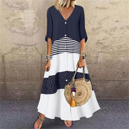 Robe longue d'été à col en V et boutons pour femme