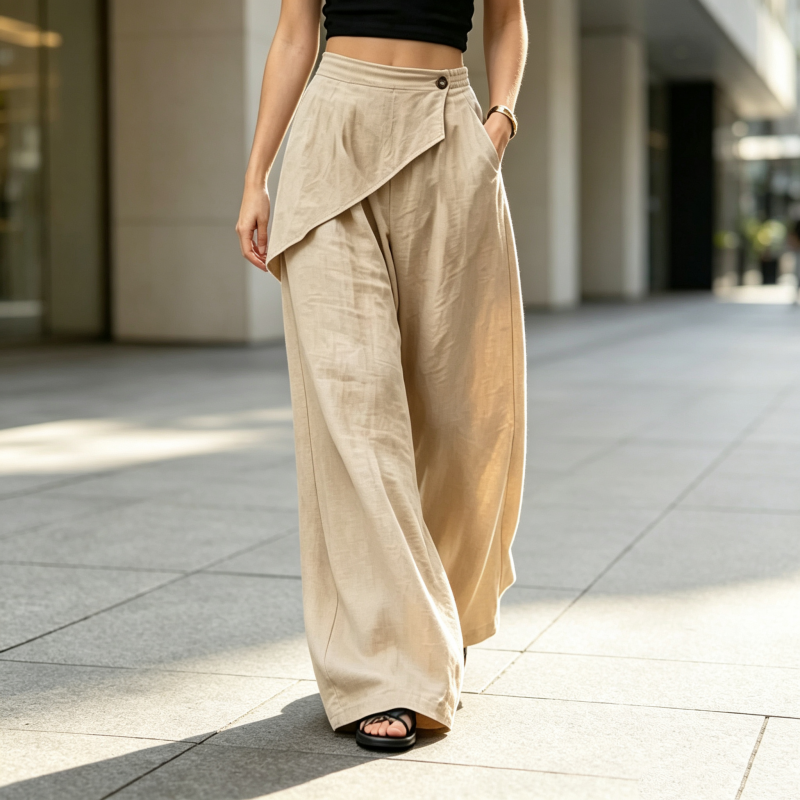 Pantalon large à coupe asymétrique pour femme