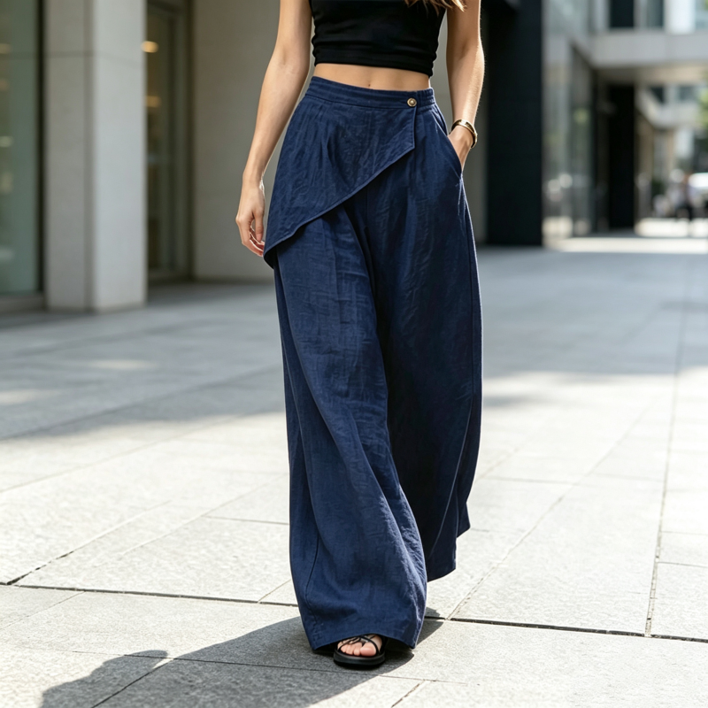 Pantalon large à coupe asymétrique pour femme