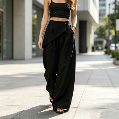 Pantalon large à coupe asymétrique pour femme