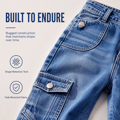 Short cargo en jean pour femme, longueur genou, avec poches