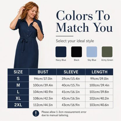 Robe-chemise pour femme à manches 3/4 avec ceinture