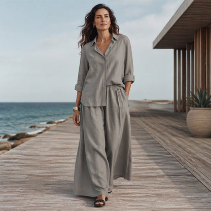 Ensemble composé d'un t-shirt à manches longues et d'un pantalon à jambes larges pour femme