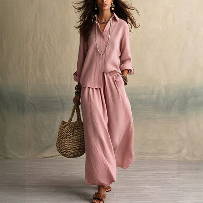Ensemble composé d'un t-shirt à manches longues et d'un pantalon à jambes larges pour femme