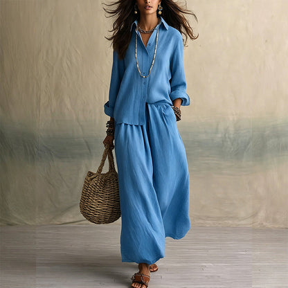 Ensemble composé d'un t-shirt à manches longues et d'un pantalon à jambes larges pour femme