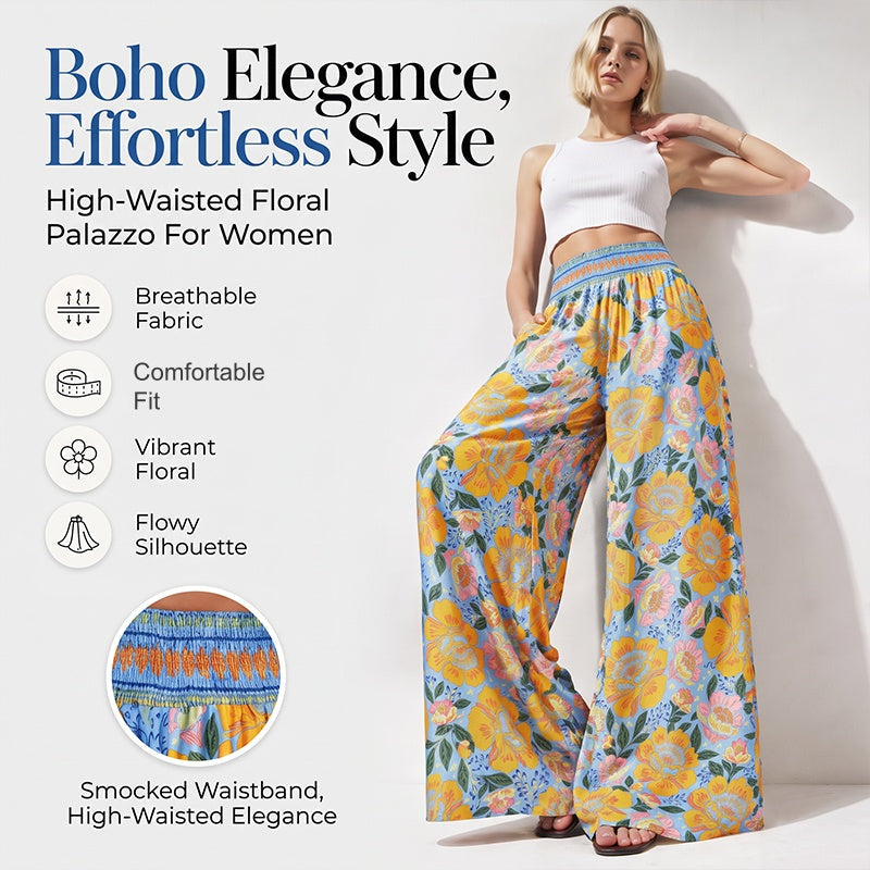 ⌛Tijdelijke aanbieding – Wijde broek met hoge taille en bloemenprint voor dames