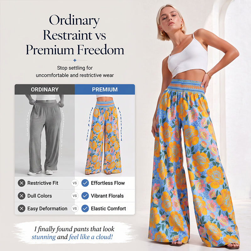 ⌛Tijdelijke aanbieding – Wijde broek met hoge taille en bloemenprint voor dames