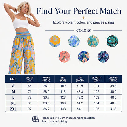 ⌛Tijdelijke aanbieding – Wijde broek met hoge taille en bloemenprint voor dames