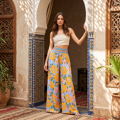 ⌛Tijdelijke aanbieding – Wijde broek met hoge taille en bloemenprint voor dames