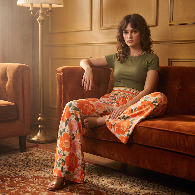 ⌛Tijdelijke aanbieding – Wijde broek met hoge taille en bloemenprint voor dames