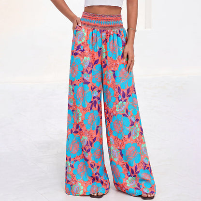 ⌛Tijdelijke aanbieding – Wijde broek met hoge taille en bloemenprint voor dames