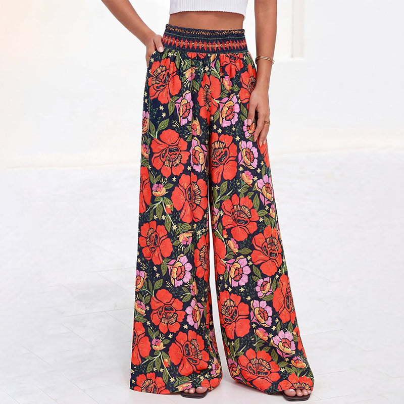 ⌛Tijdelijke aanbieding – Wijde broek met hoge taille en bloemenprint voor dames