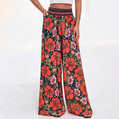 ⌛Tijdelijke aanbieding – Wijde broek met hoge taille en bloemenprint voor dames