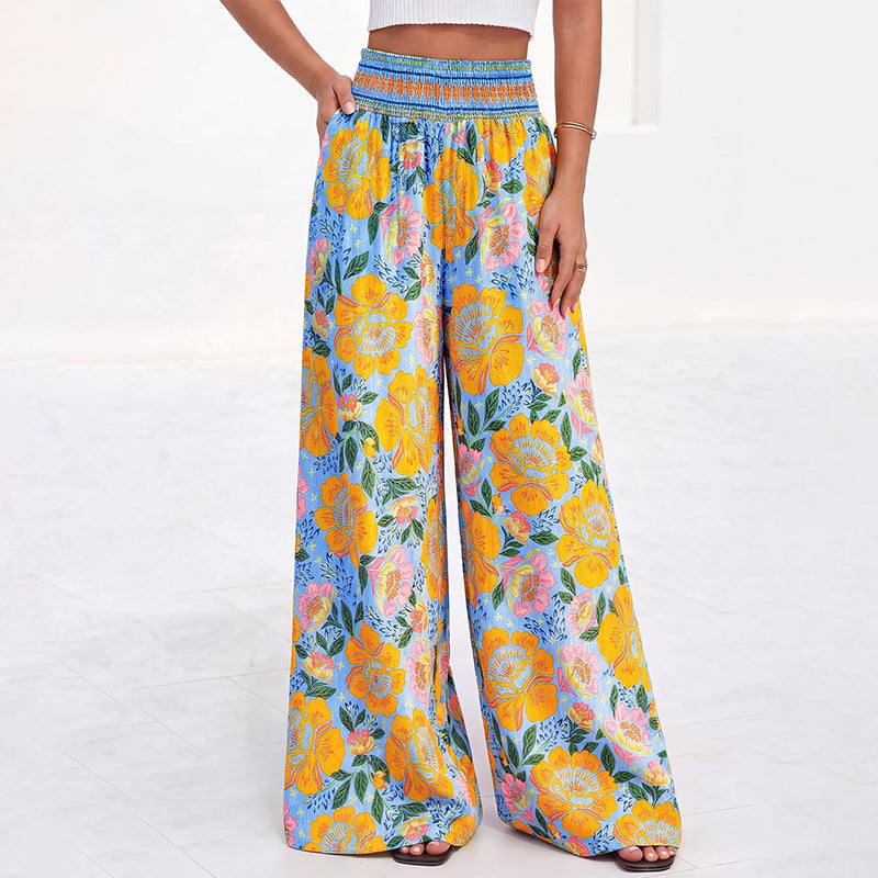 ⌛Tijdelijke aanbieding – Wijde broek met hoge taille en bloemenprint voor dames