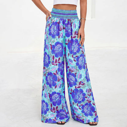 ⌛Tijdelijke aanbieding – Wijde broek met hoge taille en bloemenprint voor dames