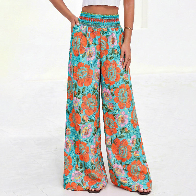 ⌛Tijdelijke aanbieding – Wijde broek met hoge taille en bloemenprint voor dames