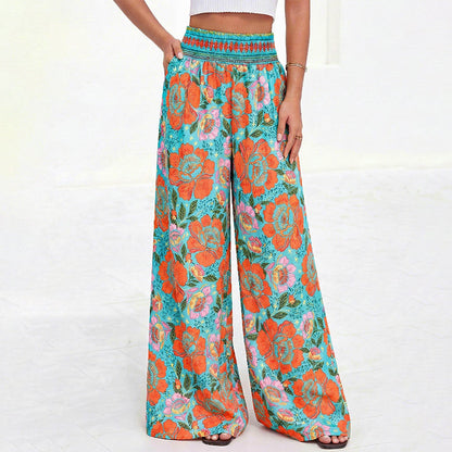 ⌛Tijdelijke aanbieding – Wijde broek met hoge taille en bloemenprint voor dames