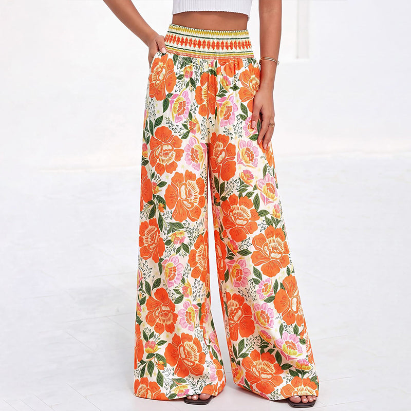 ⌛Tijdelijke aanbieding – Wijde broek met hoge taille en bloemenprint voor dames