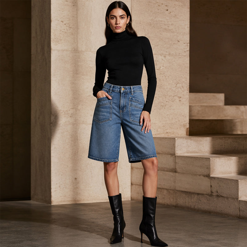 ⌛ Offre à durée limitée – Pantalon court en jean coupe droite classique pour femme