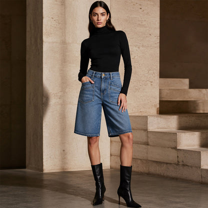 ⌛ Offre à durée limitée – Pantalon court en jean coupe droite classique pour femme