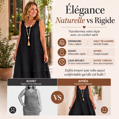 🔥 Robe femme deux couches sans manches, coupe fluide confortable🌿 Robe superposition à volant, tissu léger, style décontracté et naturel