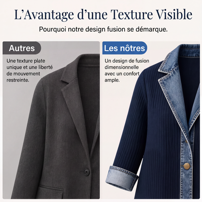 Manteau en maille côtelée élégant pour femme avec empiècements en jean