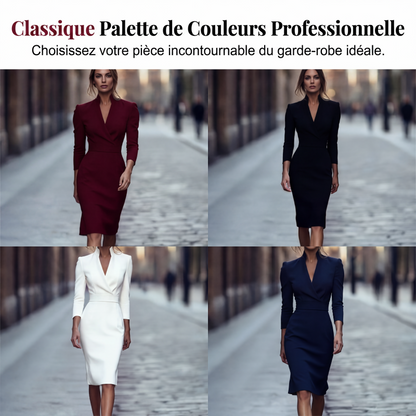 Robe moulante élégante à col montant et col V