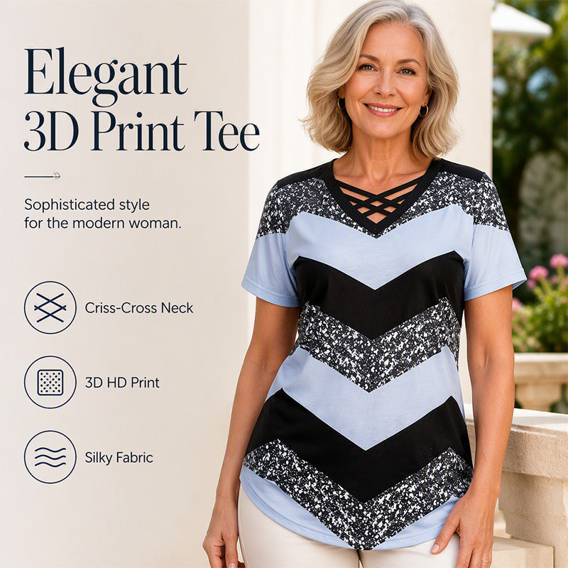 Dames T-shirt met gekruiste bandjes, V-hals en strepen – casual T-shirt met korte mouwen