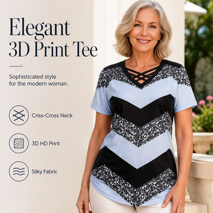 Dames T-shirt met gekruiste bandjes, V-hals en strepen – casual T-shirt met korte mouwen