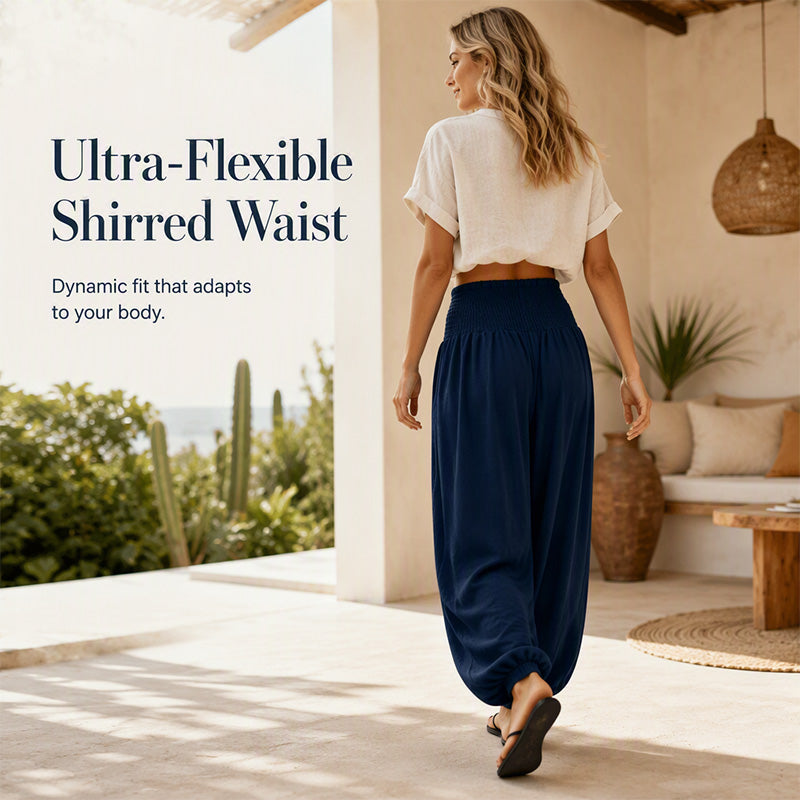 🌸Promotion exceptionnelle : 50 % de réduction💖Pantalon sarouel décontracté pour femme, à taille smockée