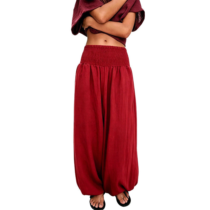 🌸Promotion exceptionnelle : 50 % de réduction💖Pantalon sarouel décontracté pour femme, à taille smockée