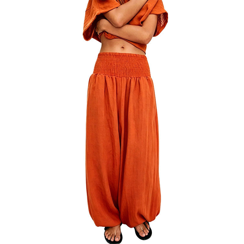 🌸Promotion exceptionnelle : 50 % de réduction💖Pantalon sarouel décontracté pour femme, à taille smockée