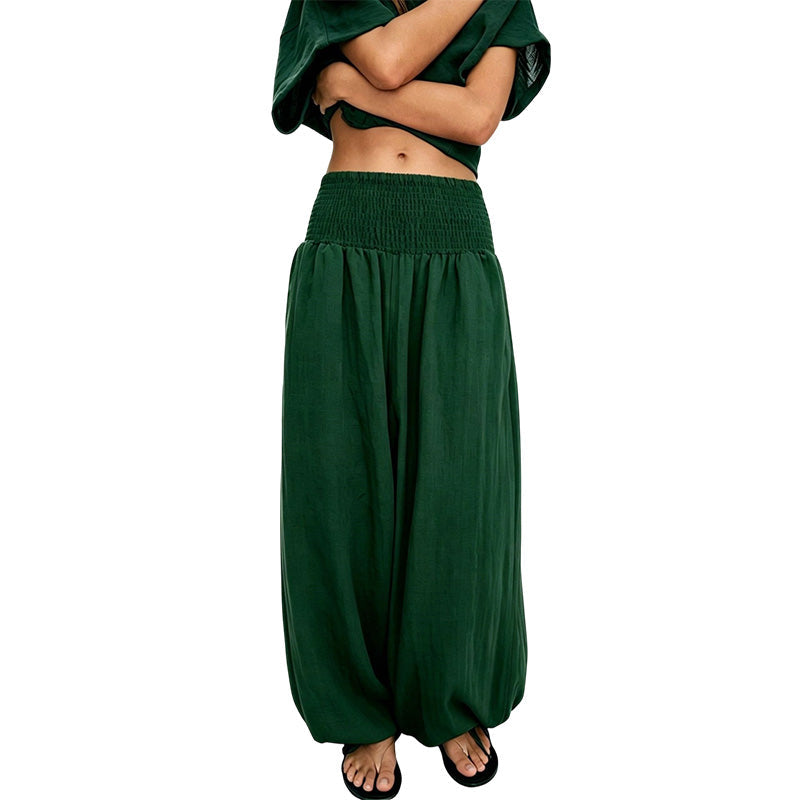 🌸Promotion exceptionnelle : 50 % de réduction💖Pantalon sarouel décontracté pour femme, à taille smockée
