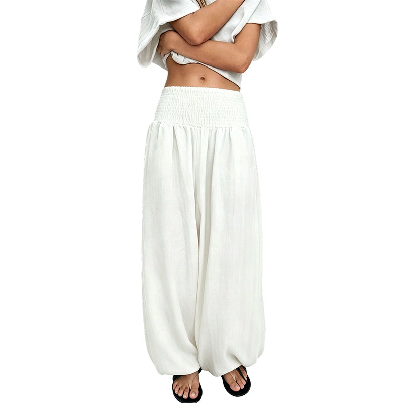🌸Promotion exceptionnelle : 50 % de réduction💖Pantalon sarouel décontracté pour femme, à taille smockée