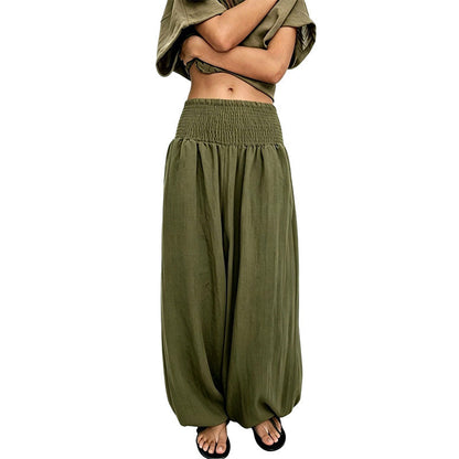 🌸Promotion exceptionnelle : 50 % de réduction💖Pantalon sarouel décontracté pour femme, à taille smockée