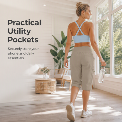 Pantalon capri décontracté à cordon de serrage pour femme, longueur genou