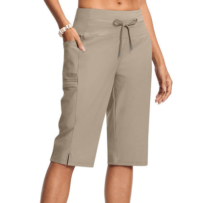 Pantalon capri décontracté à cordon de serrage pour femme, longueur genou