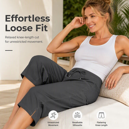 Pantalon capri décontracté à cordon de serrage pour femme, longueur genou