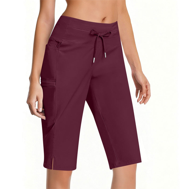 Pantalon capri décontracté à cordon de serrage pour femme, longueur genou