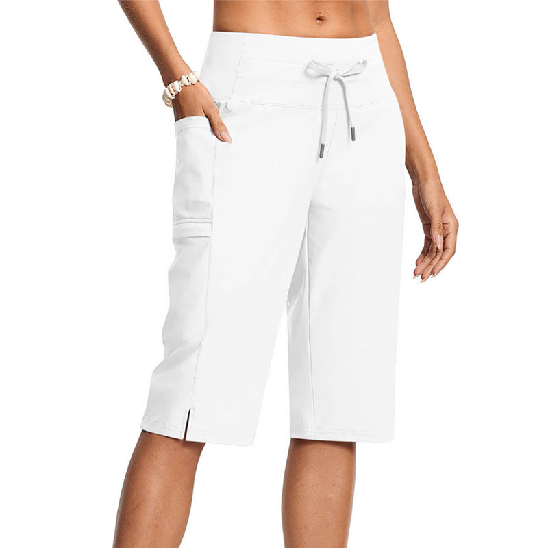 Pantalon capri décontracté à cordon de serrage pour femme, longueur genou