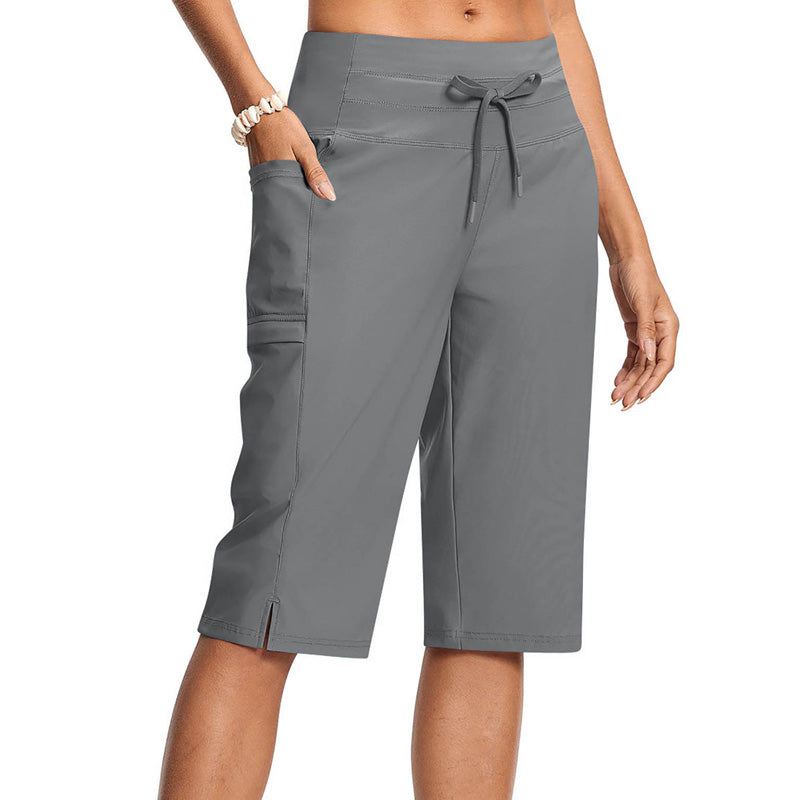 Pantalon capri décontracté à cordon de serrage pour femme, longueur genou